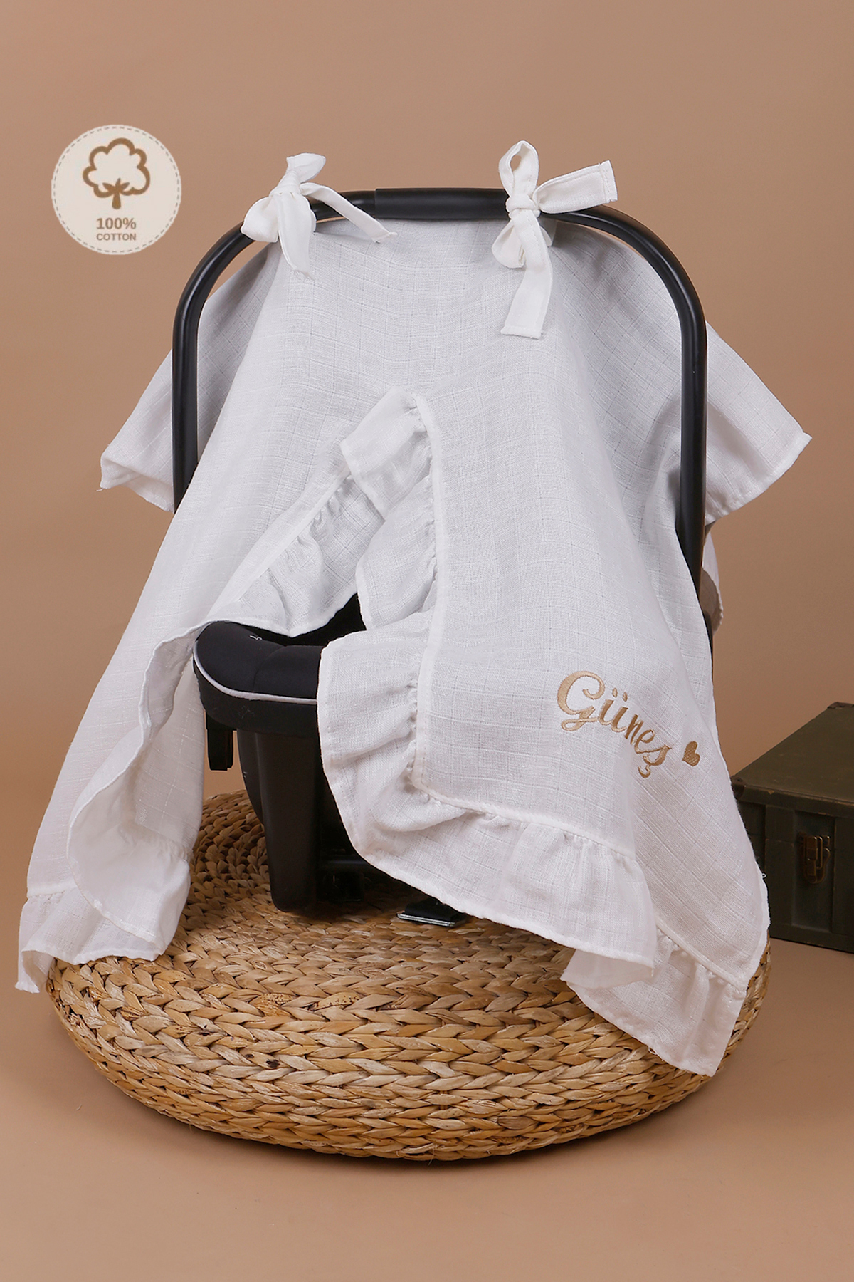 JUNİPERUS Kişiye Özel Fırfırlı İsimli Müslin Puset Örtüsü İstenilen İsimi Yazıyoruz fotoğrafı 3 (önizleme)