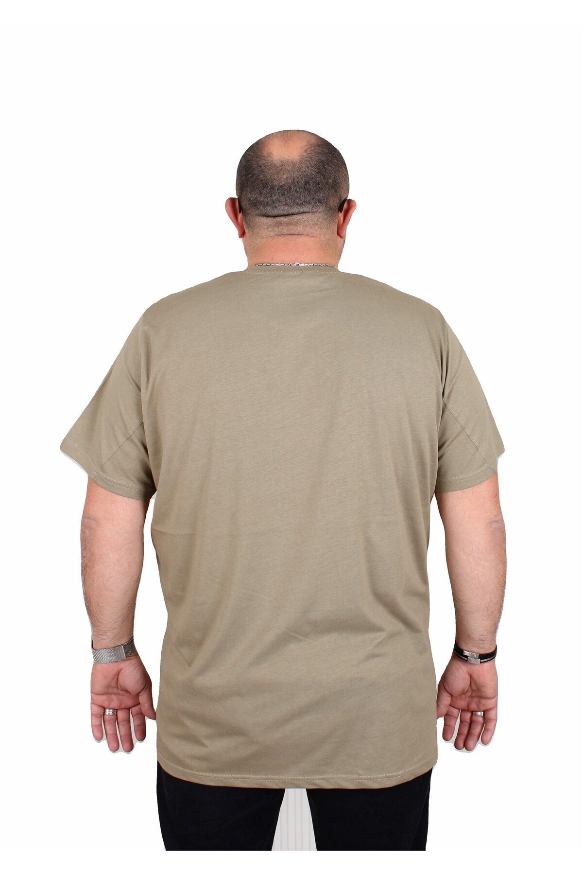 MocGrande-Plus Size Men's Crew Neck T-Shirt Khaki 25169 3