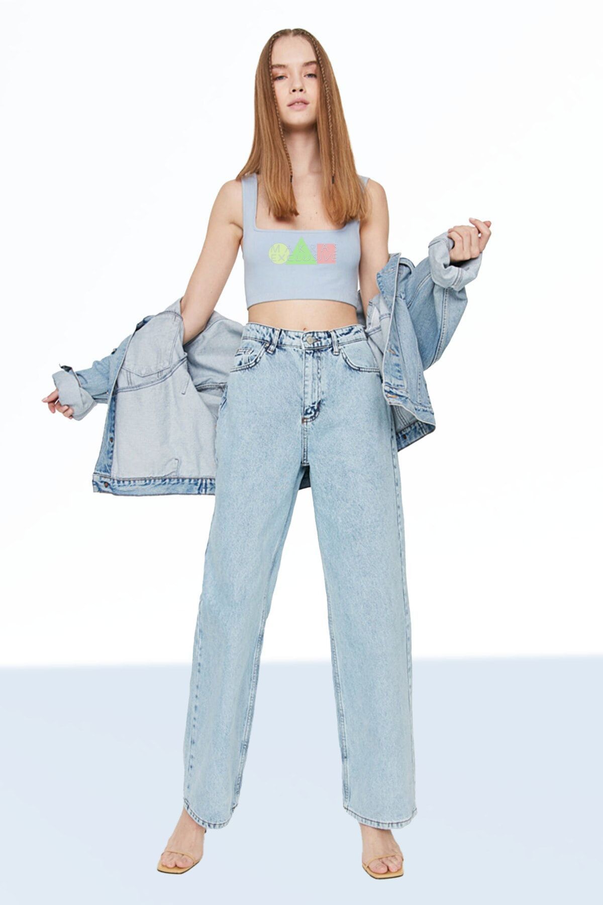 sion jeans Julia Milano (Aşk) Love 90's Salaş Selena Kar Mavi Yüksek Bel Salaş Pantolon (NEW)