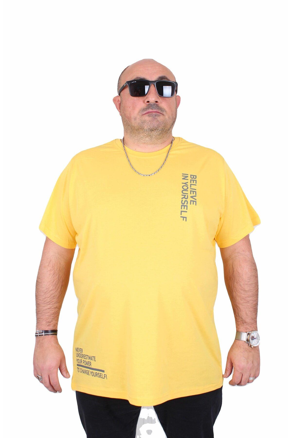 MocGrande-Men's Plus Size Crew Neck T-Shirt Believe 25157 Yellow 1