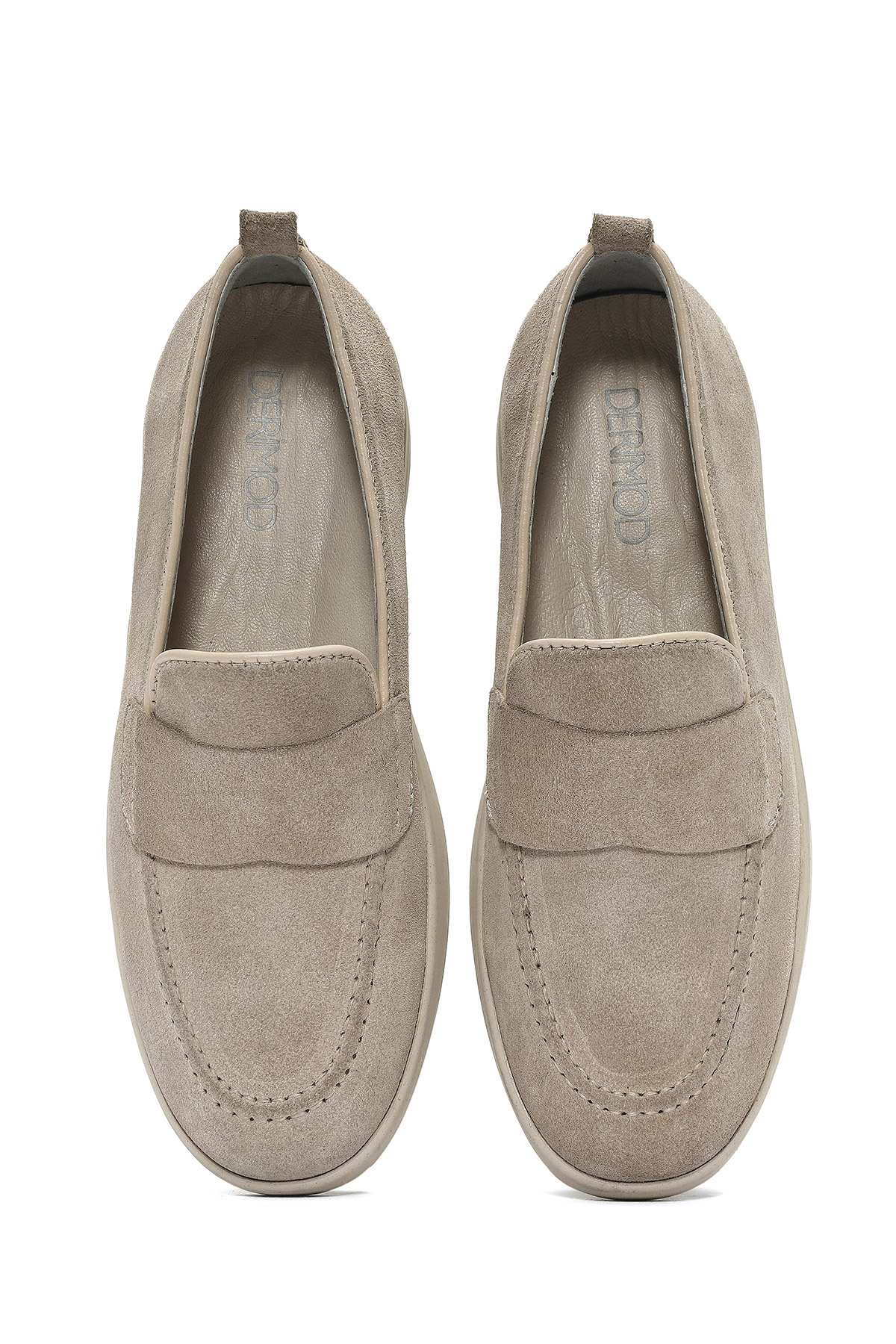 Derimod-Women's Beige Suede Leather Loafer 25Sfd 510010 6