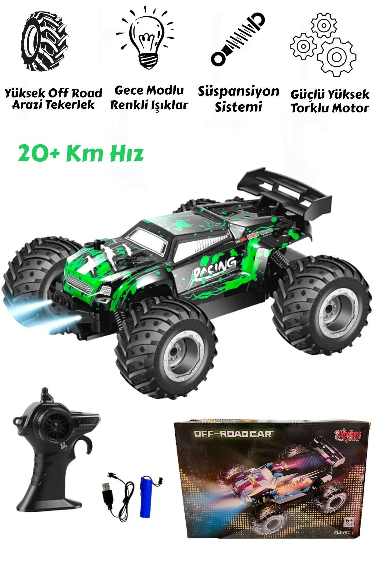 VARDEM OYUNCAK Uzaktan Kumandalı Araba Full Fonksiyon Şarjlı 22cm Işıklı Drift 4x4 20 Km Hız Yapan Off Road Jip