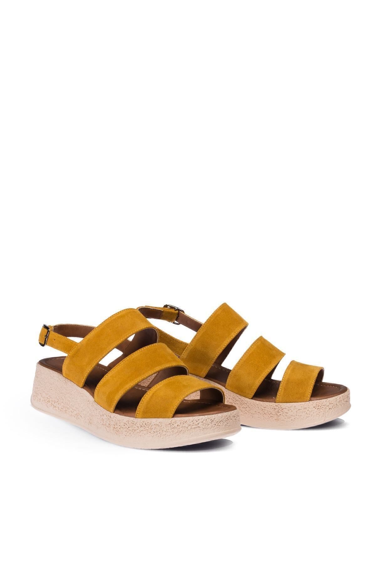 Deery-Genuine Suede Mustard Color Women's Sandals 2