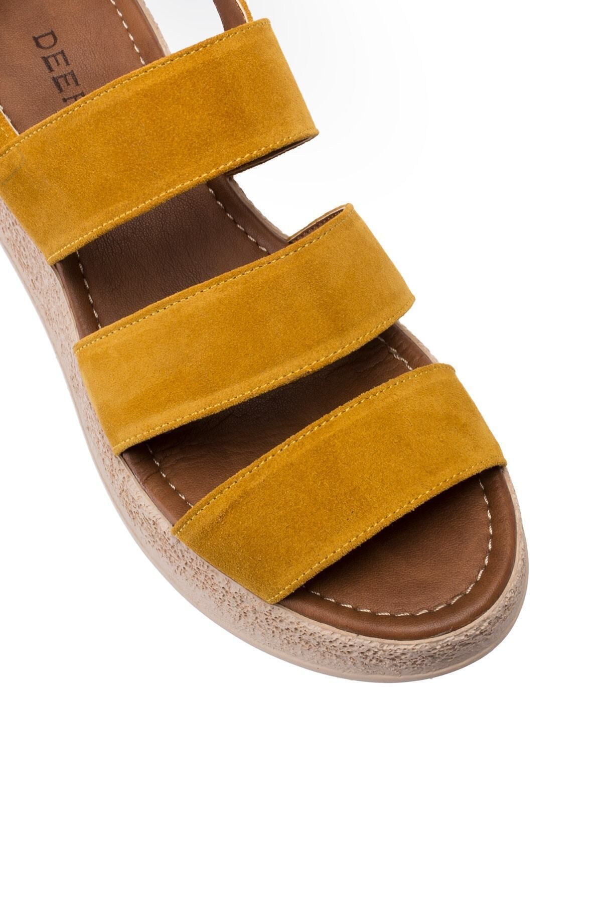 Deery-Genuine Suede Mustard Color Women's Sandals 4