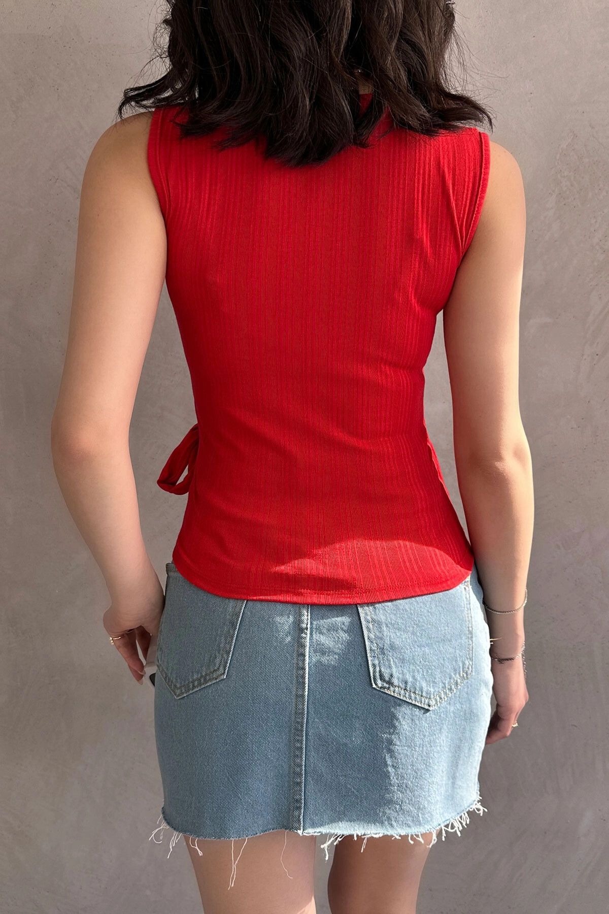 bacc-Red Strap Blouse with Double Breasted Tie Front Bcdf- 252180 5