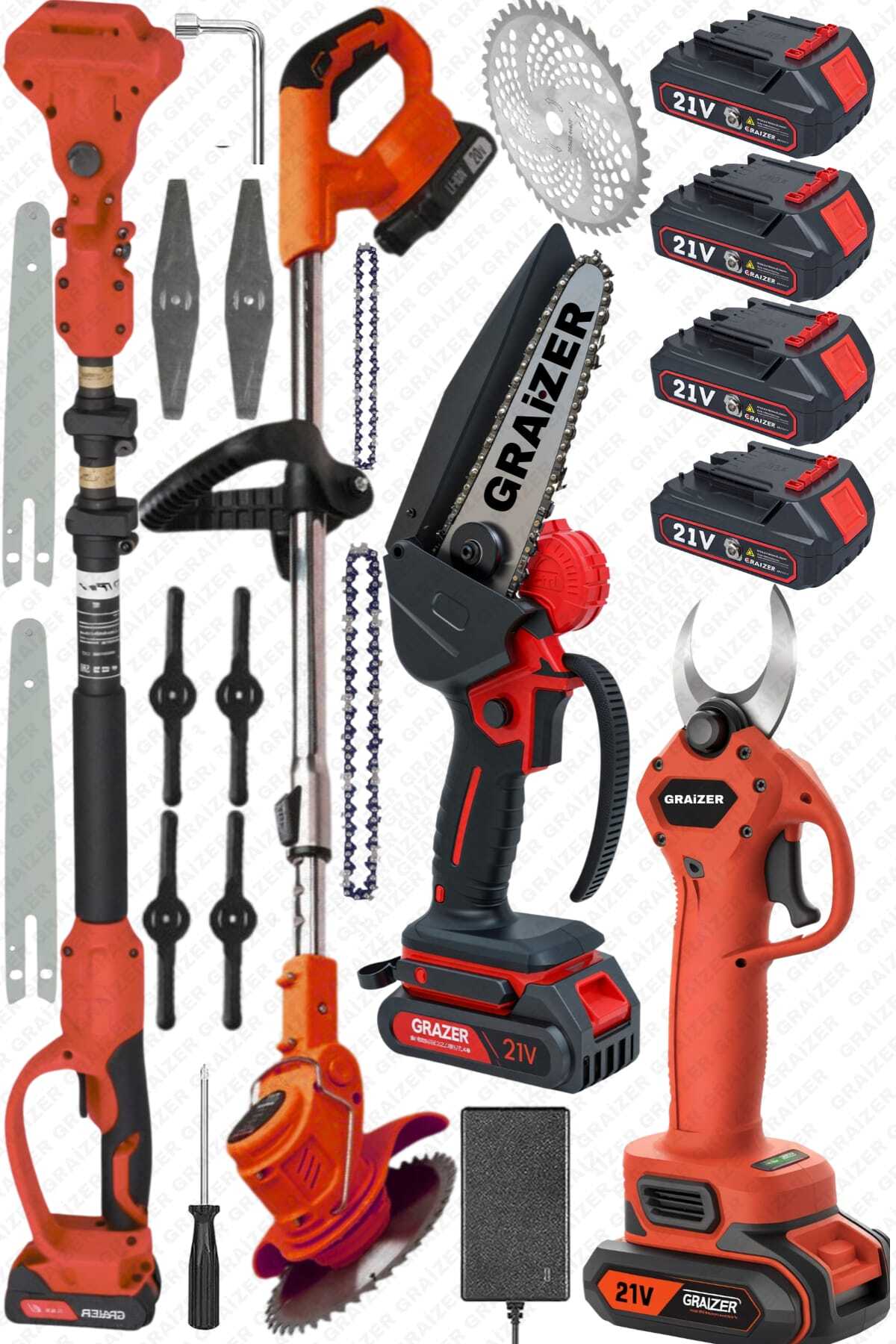 Graizer Alman 3 İn 1 Set Akülü Çim Ot Biçme Şarjlı Ağaç Dal Kesme