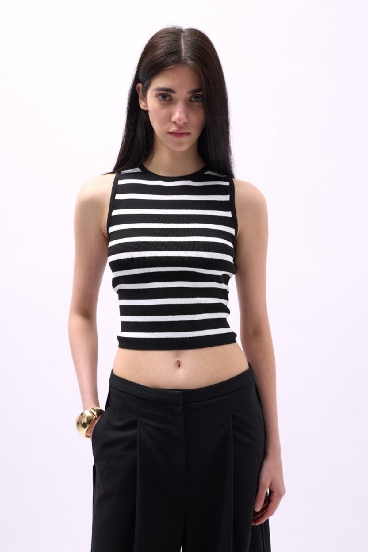 gelirr Halter Yaka Çizgili Crop