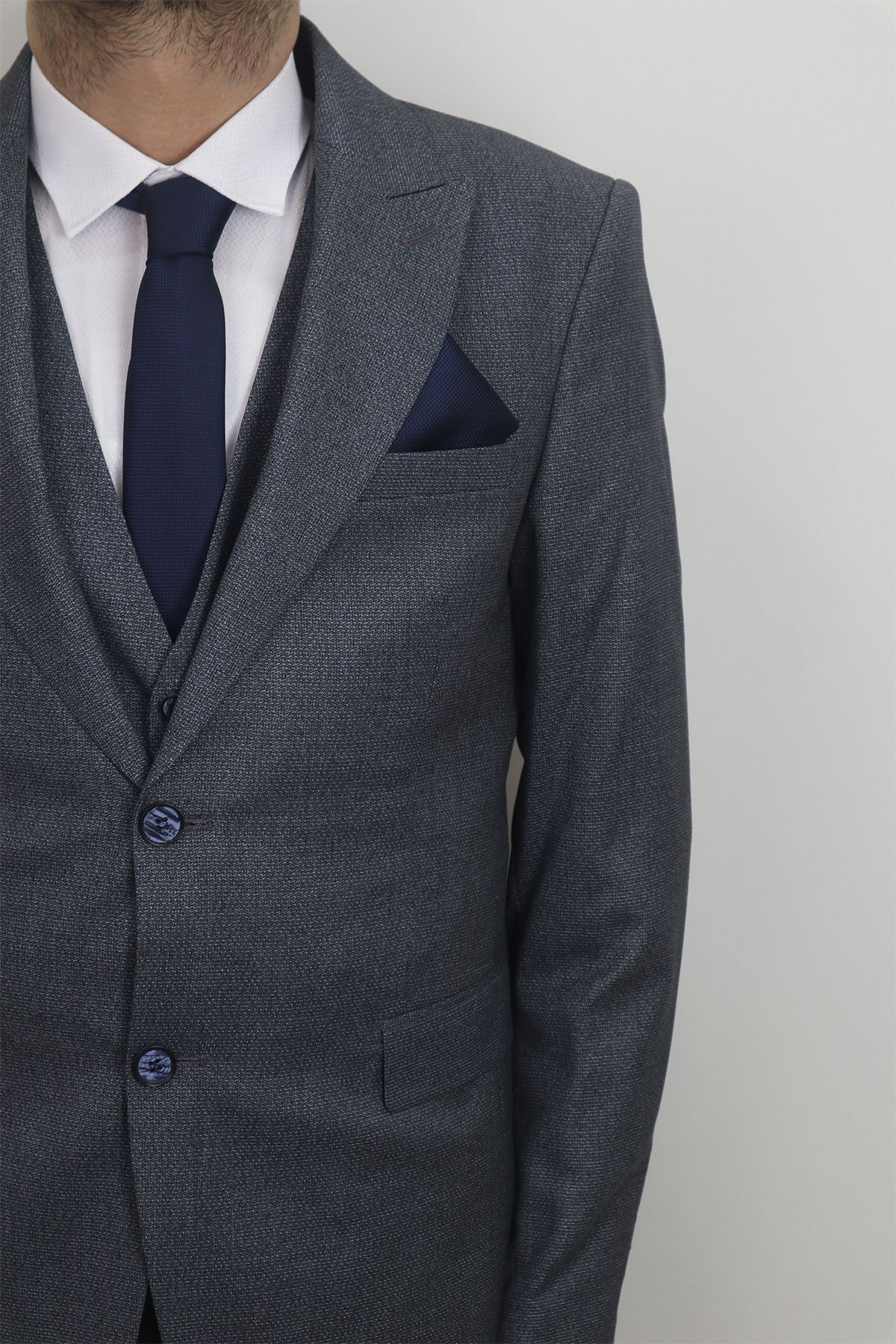 DUAYEN-Fistan Store Men's Navy Blue Straight Italian Cut Regular Fit Double Button Vest Suit 3