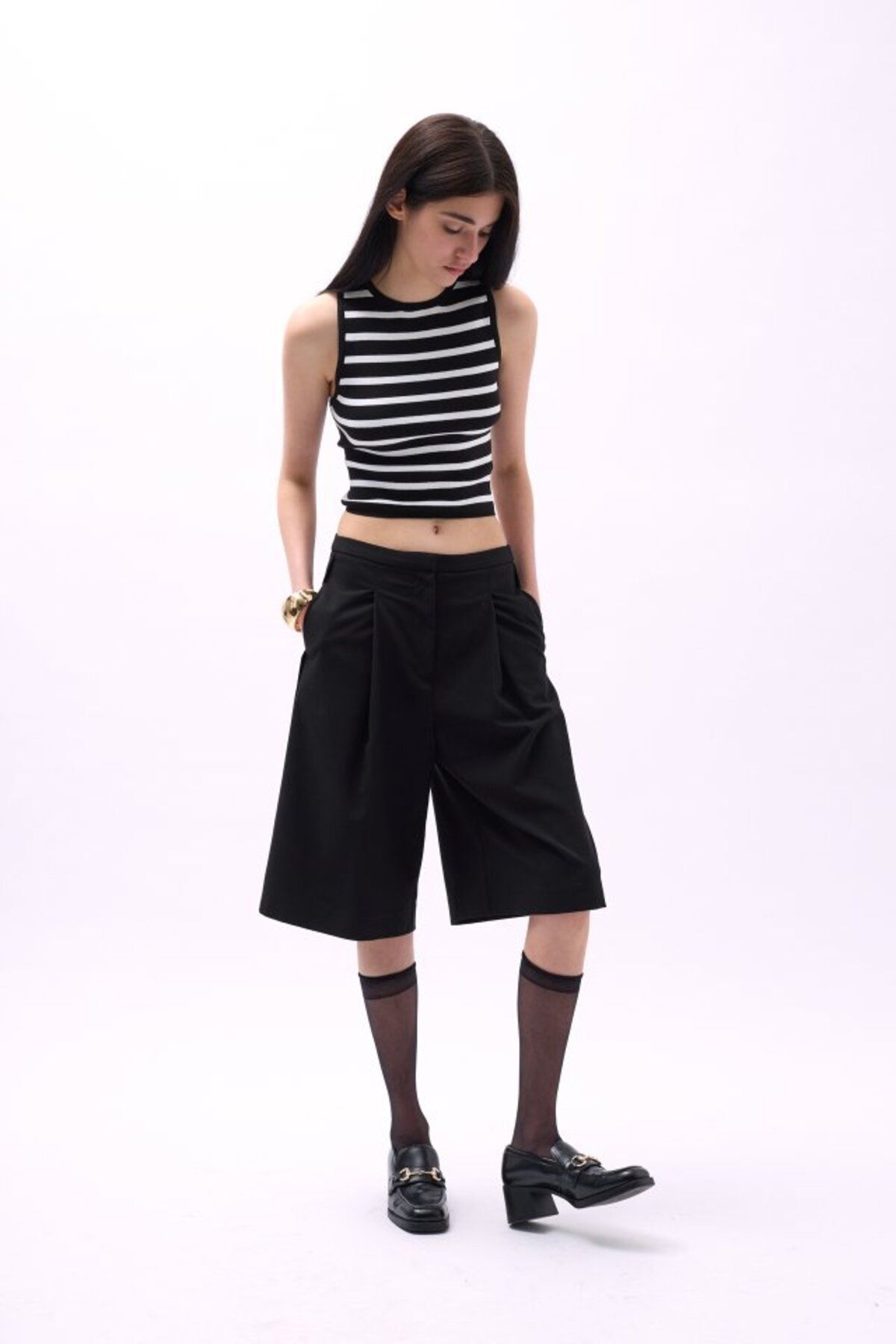 Albayrak Halter Yaka Çizgili Crop