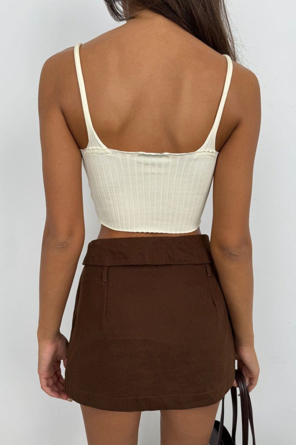 Melenza V Yaka Crop Bluz