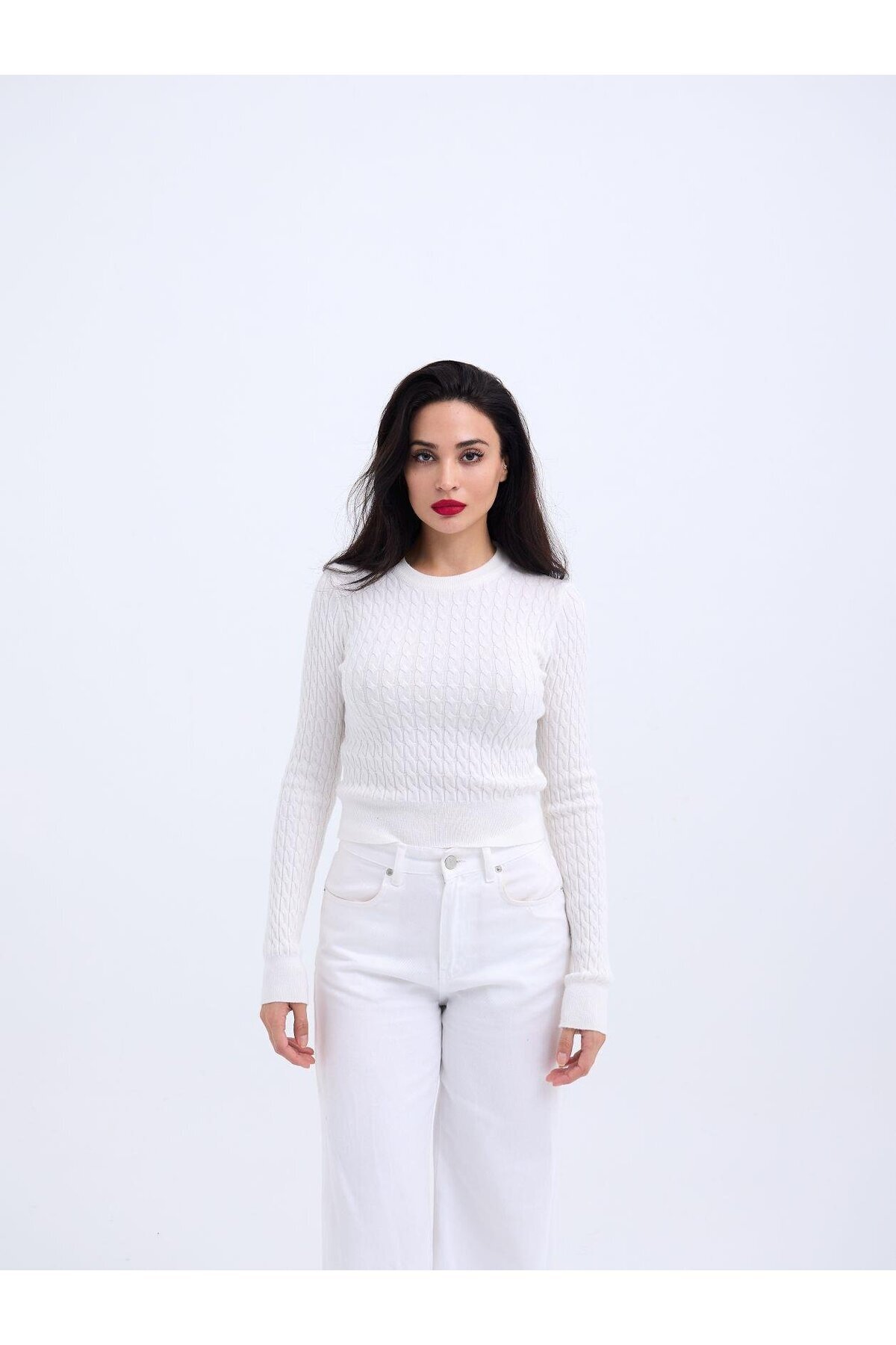 passense-4211 Knitwear Hair Braid Sweater-Ekru 2