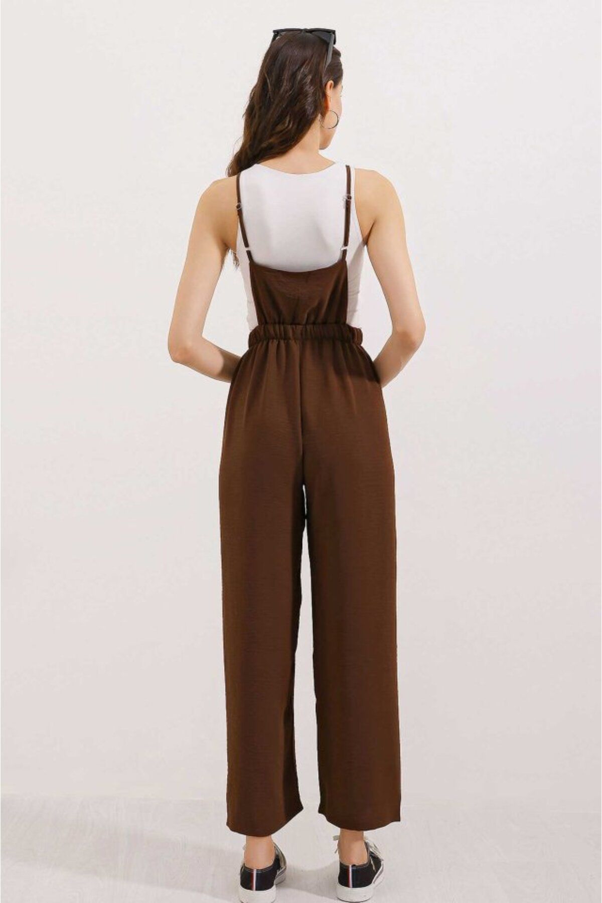 1001moda-7023 Strappy Gardener Jumpsuit - Brown 4