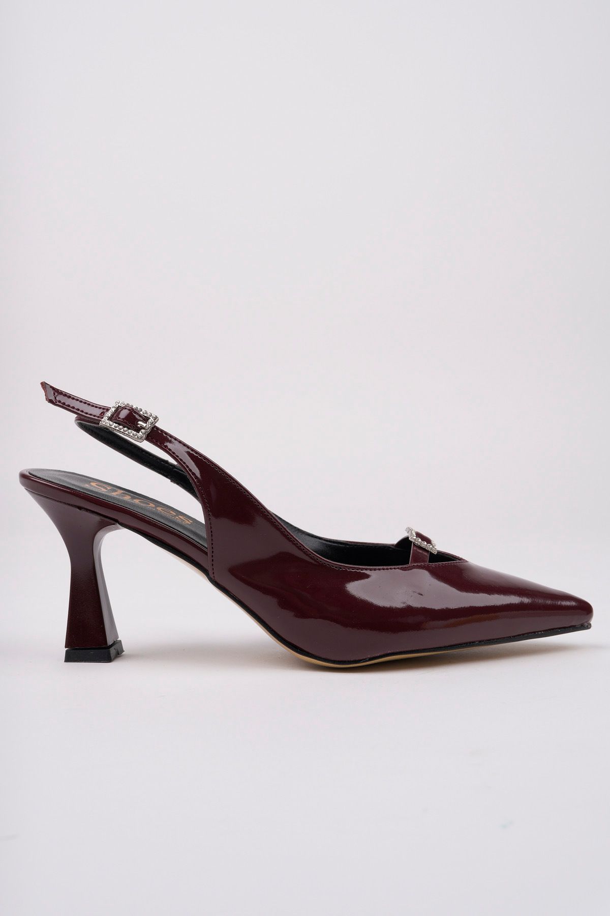 meyra'nın ayakkabıları-Women's Burgundy Stone Buckle Detailed Stylish Elegant Heeled Shoes 5