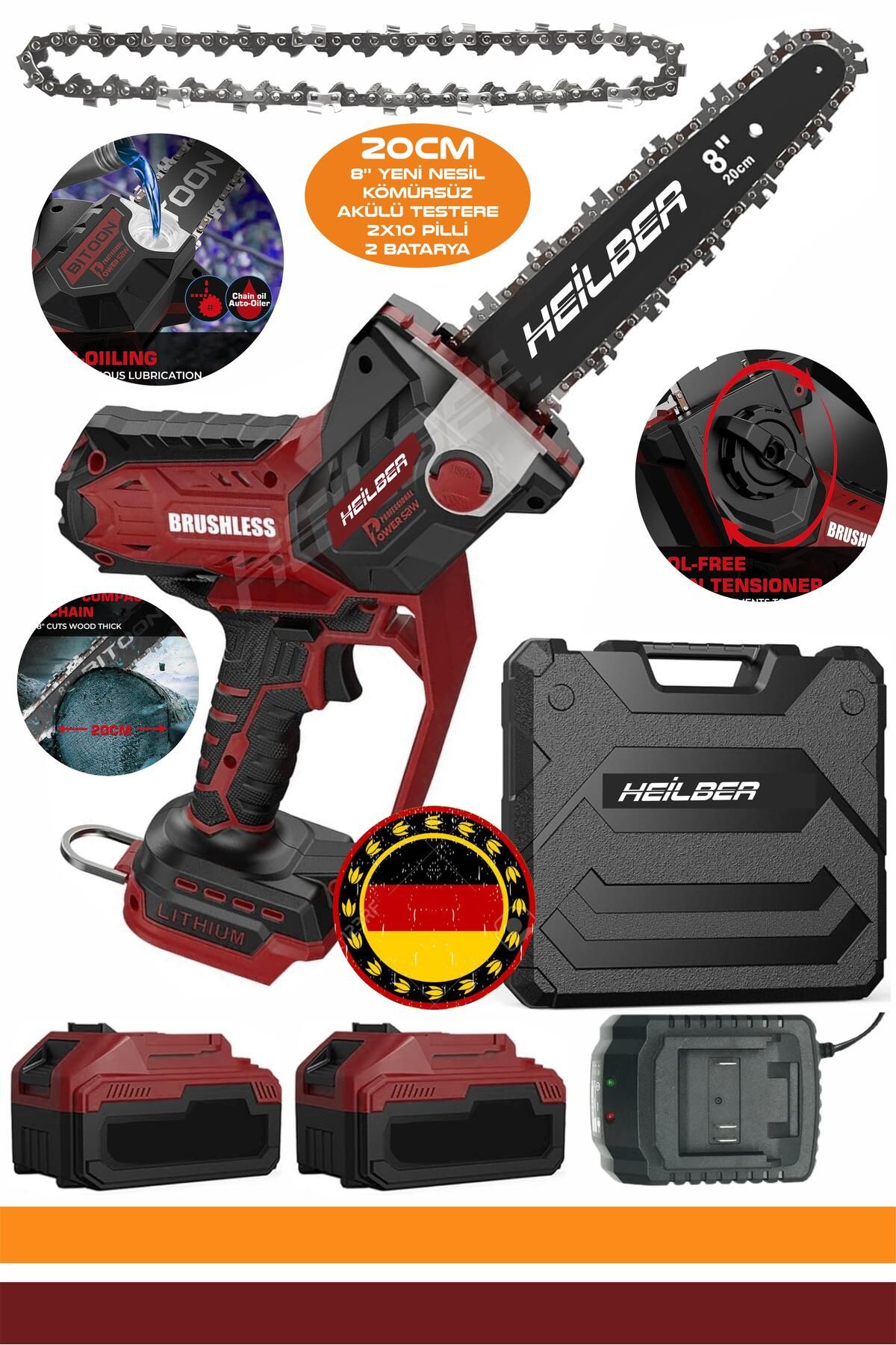 HEİLBER ALMAN BA01065K YENİ NESİL 8'' 20CM YAĞLAMALI ÇİFT AKÜLÜ YENİ NESİL BUDAMA TESTERESİ VE AĞAÇ KESME MA
