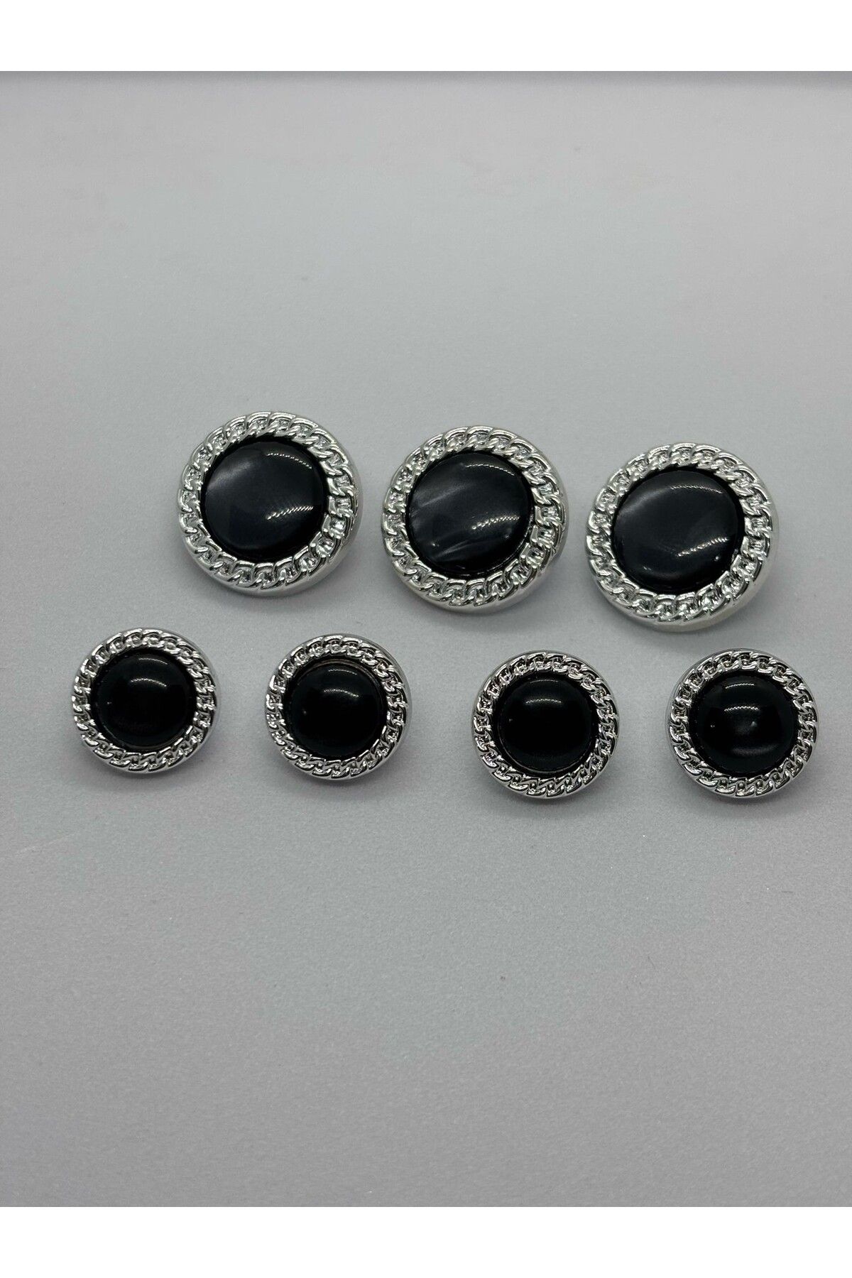BEİLYS COSMETİCS & ACCESSORY-Black Mother of Pearl Button with Silver Crimping Frame 3 Big 4 Small Set Button (Bd08) 1