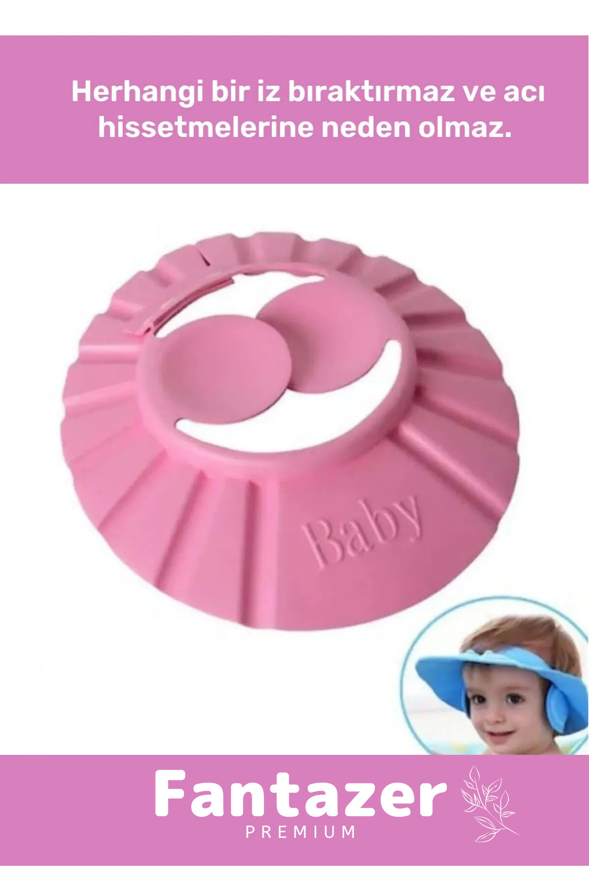 Fantazer Bebek Banyo Şapkası Duş Başlığı Ayarlanabilir Düğmeli Çocuk Küvet Göze Su Kaçırmayan Pembe Şapka fotoğrafı 2 (önizleme)