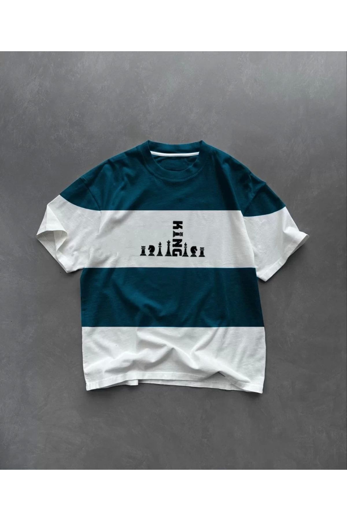 CVS Unisex Bisiklet Yaka Baskılı Parçalı Oversize T-Shirt - Lacivert