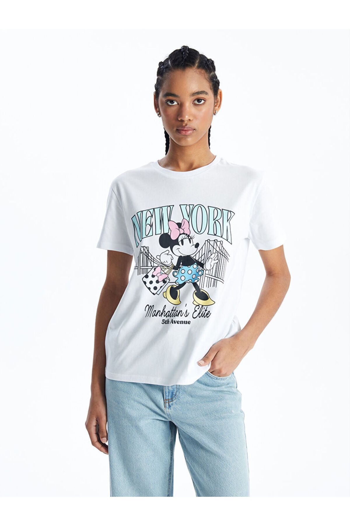 LC Waikiki Yeni Sezon Bisiklet Yaka Minnie Mouse Baskili Kisa Kollu Kadin Tisort - S4J685Z8