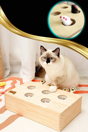 Bundeba Kedi Fare Oyunu 5 Delikli Kedi Avı Ahşap İnteraktif Eğlenceli Labiren...