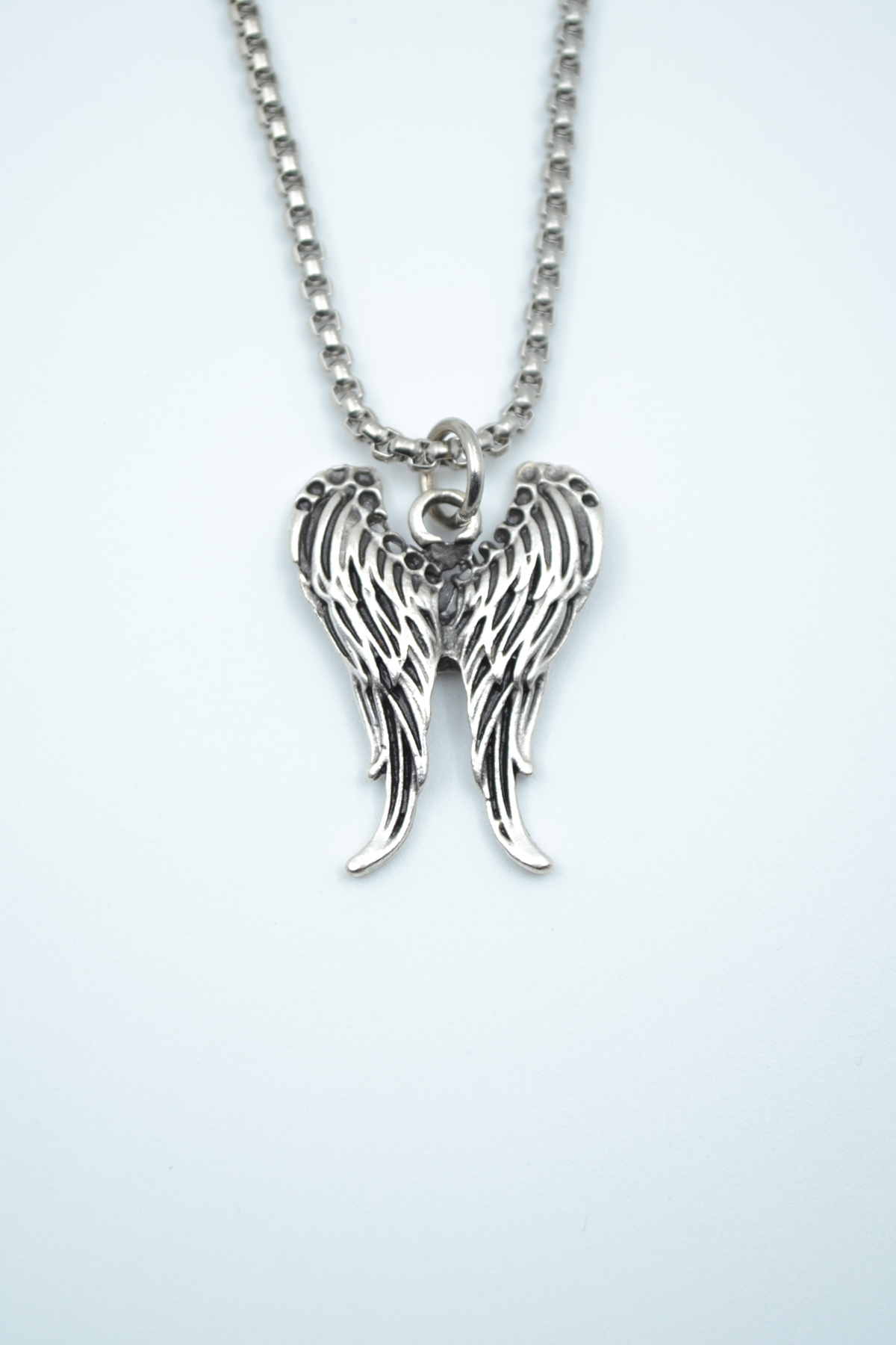 Silver Plated Knitted Chain Necklace with Angel Wings