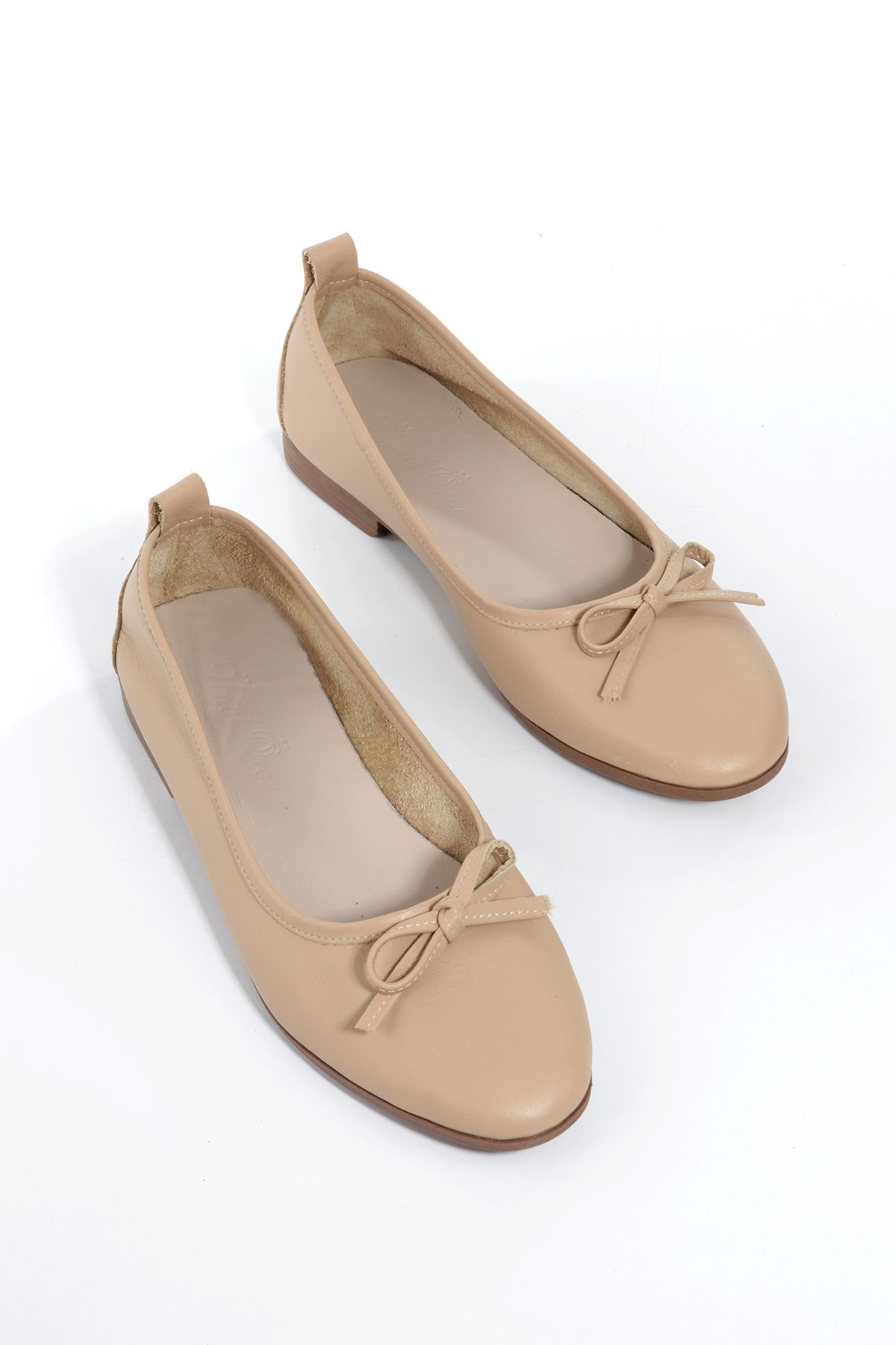 ÜNAL ÖZER-Women's Nude Skin Genuine Leather Bow Ballerina Ballet Un001-063 4