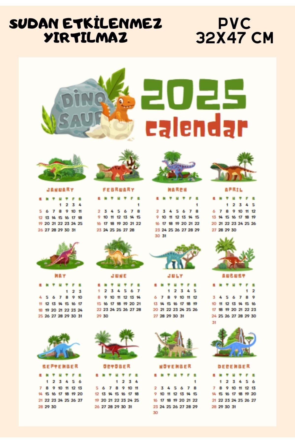 Sticksy 2025 Duvar Takvimi , Sudan Etkilenmez Yırtılmaz PVC 32x47 Takvim