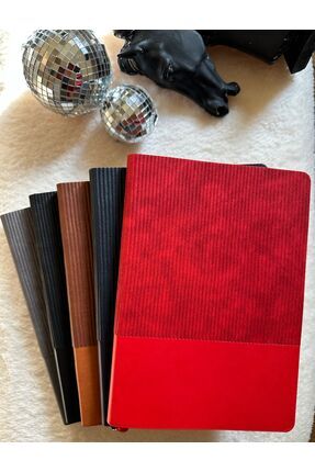 Genel Markalar Kırmızı Yumuşak Kapak Kadife Dokulu Çizgili Defter