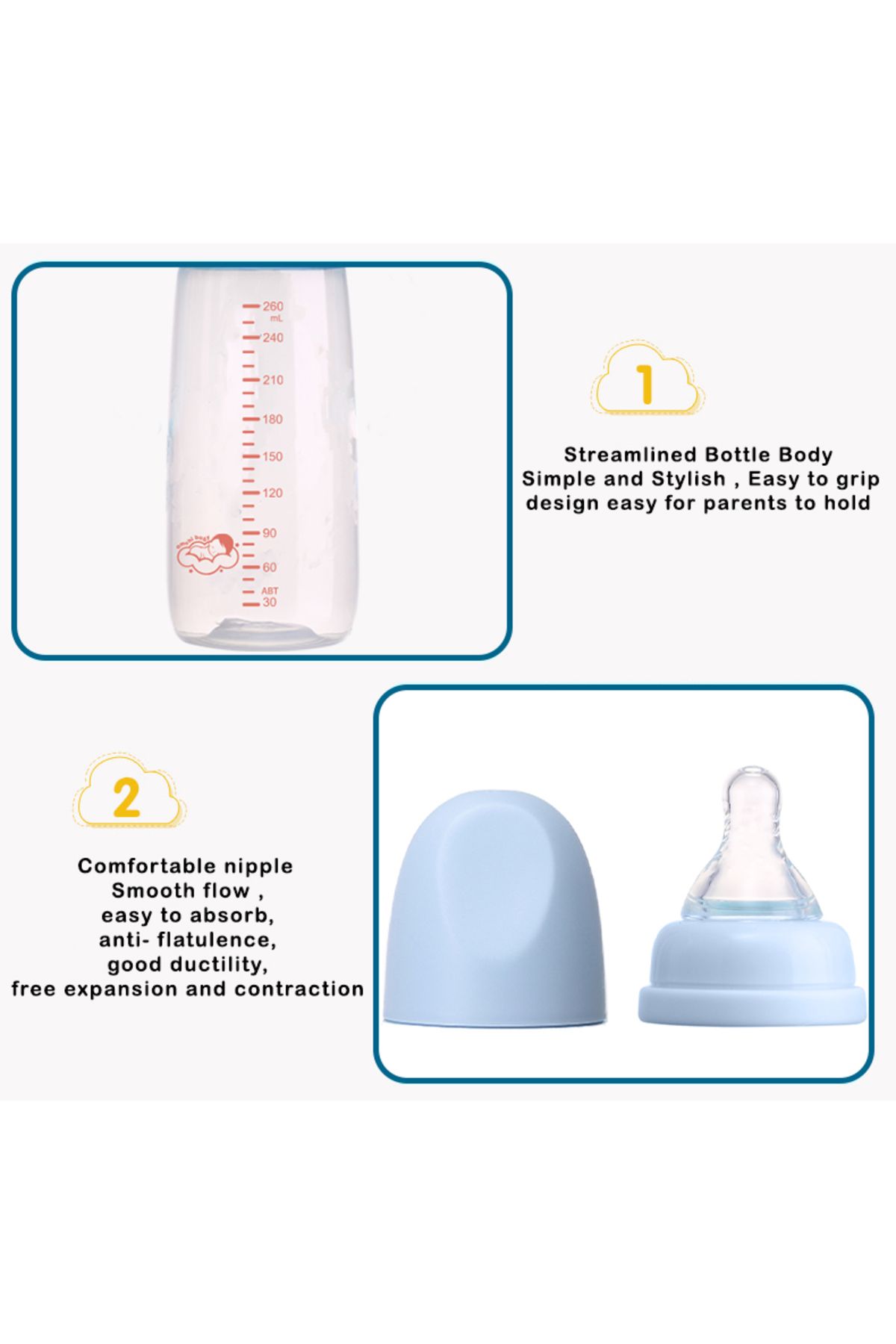 AMCHI BABY-Baby Feeding Bottle -260ml-Blue 2