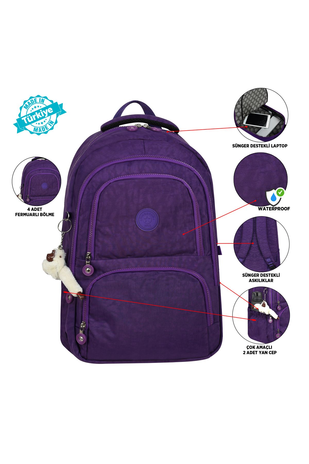 Kingston Hill-Rucsac ușor din țesătură Crinkle - Potrivit pentru școală/utilizare zilnică, impermeabil, cu mai multe compartimente 3