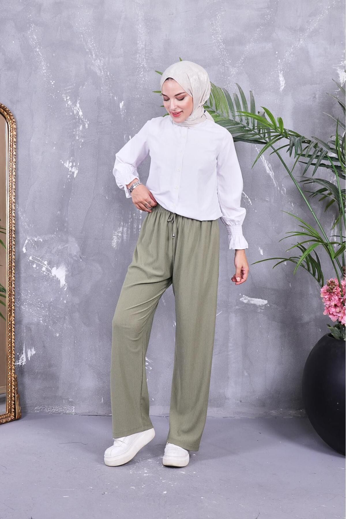 SOFFY LİFE-Summer Burumuku Fabric Casual Cut Loose Leg Pants 3