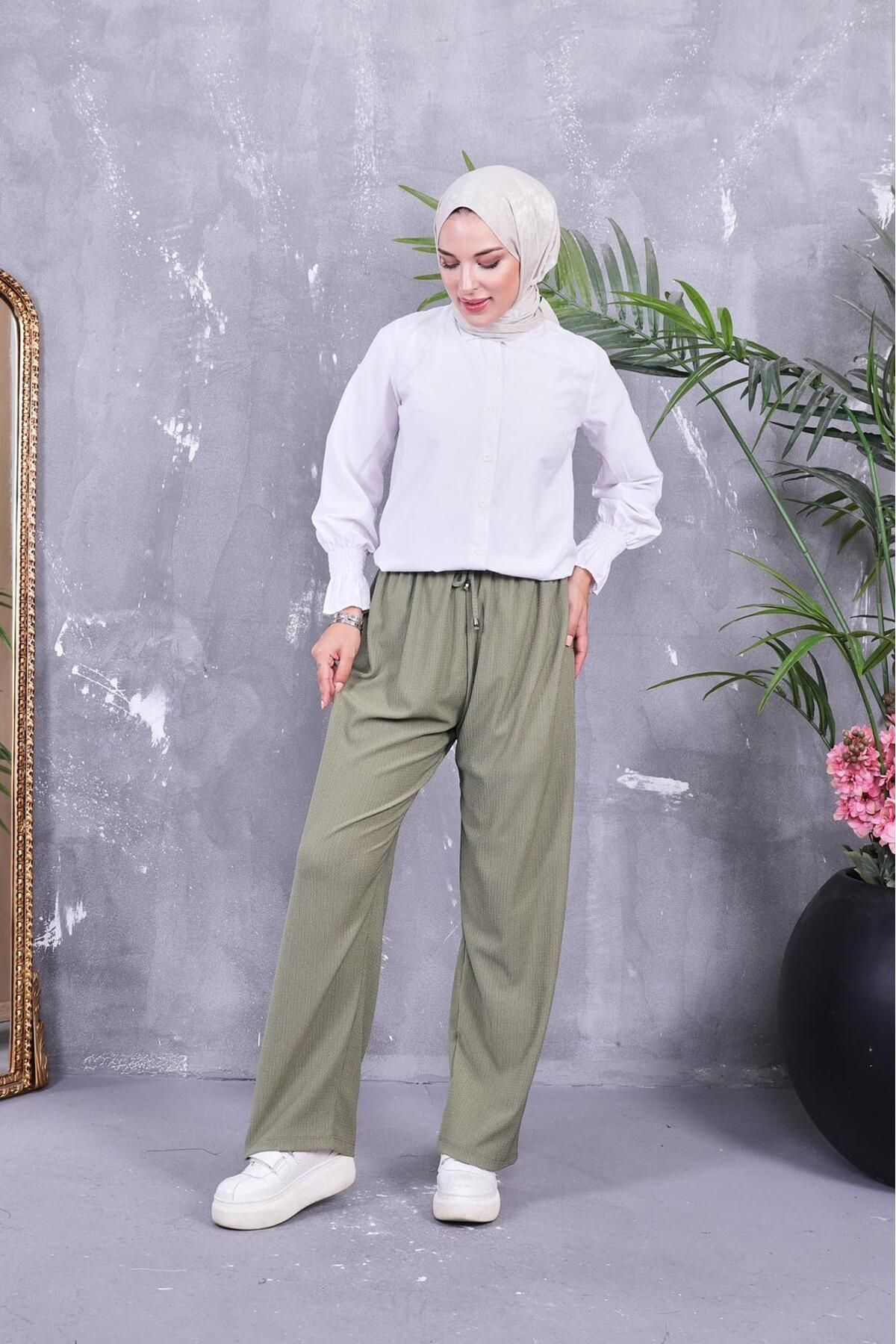 SOFFY LİFE-Summer Burumuku Fabric Casual Cut Loose Leg Pants 2