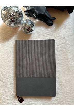 Objepromosyon Gri Yumuşak Kapak Kadife Dokulu Çizgili Defter