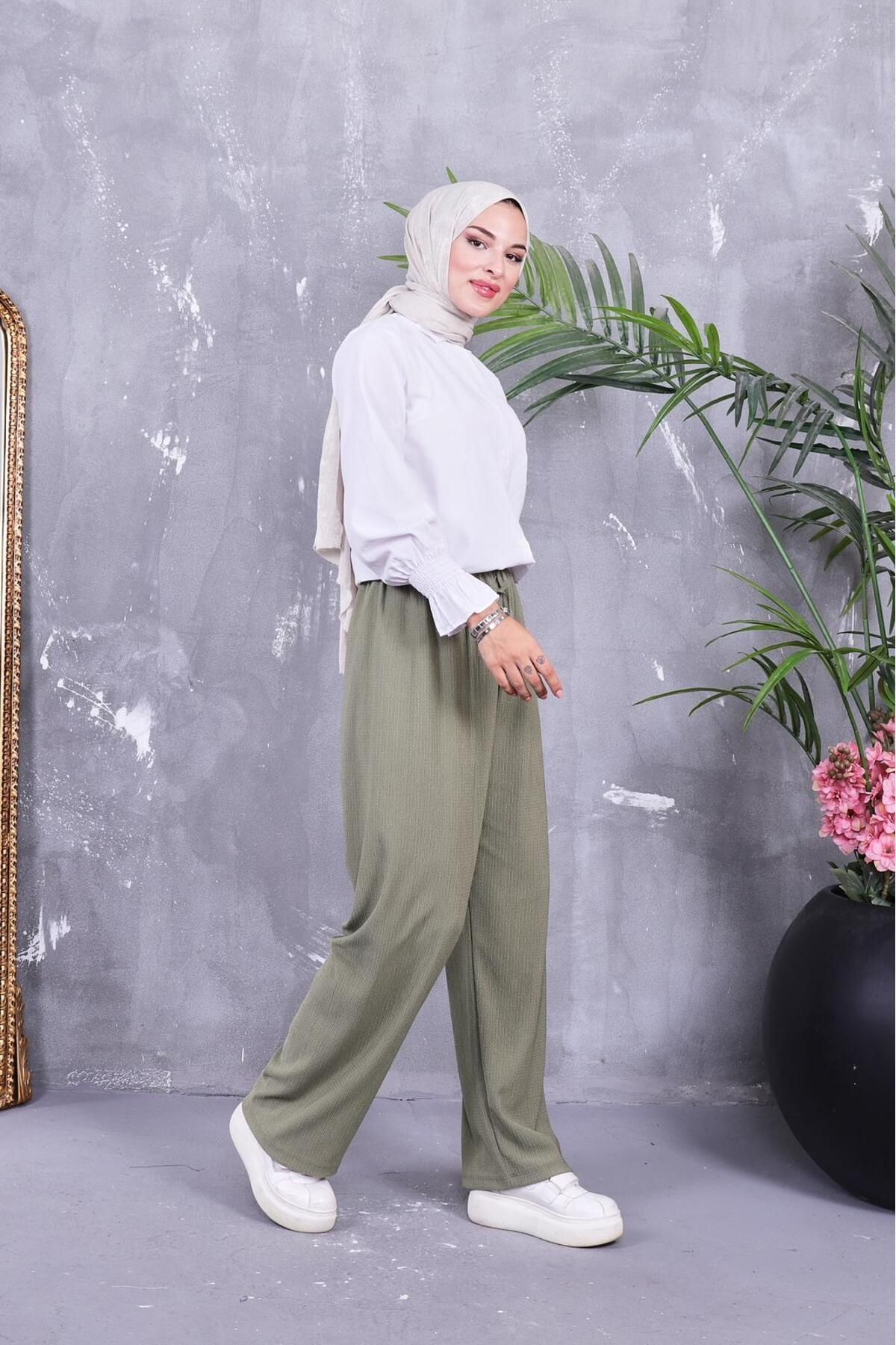 SOFFY LİFE-Summer Burumuku Fabric Casual Cut Loose Leg Pants 1