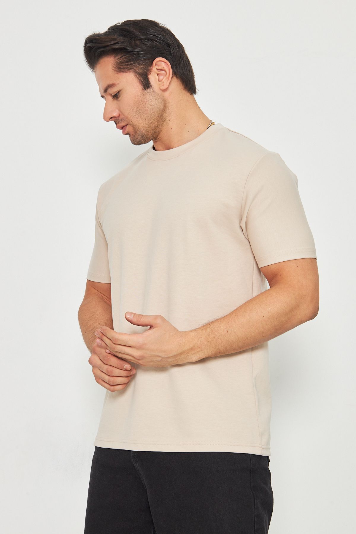 ZİNOX-Men's Plain Basic Crew Neck 2 Thread Comfortable Fresh Textured Fabric T-Shirt Suitable for Daily Use 5