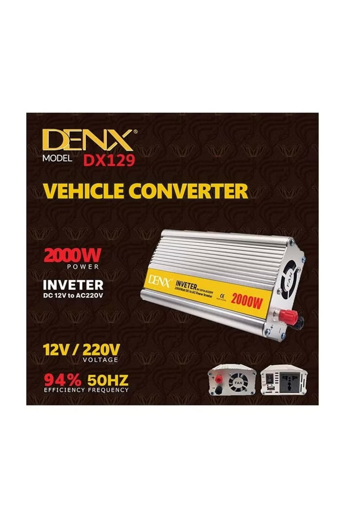 Denx-محول طاقة السيارة من 12 فولت إلى 220 فولت بقوة 2000 واط 4
