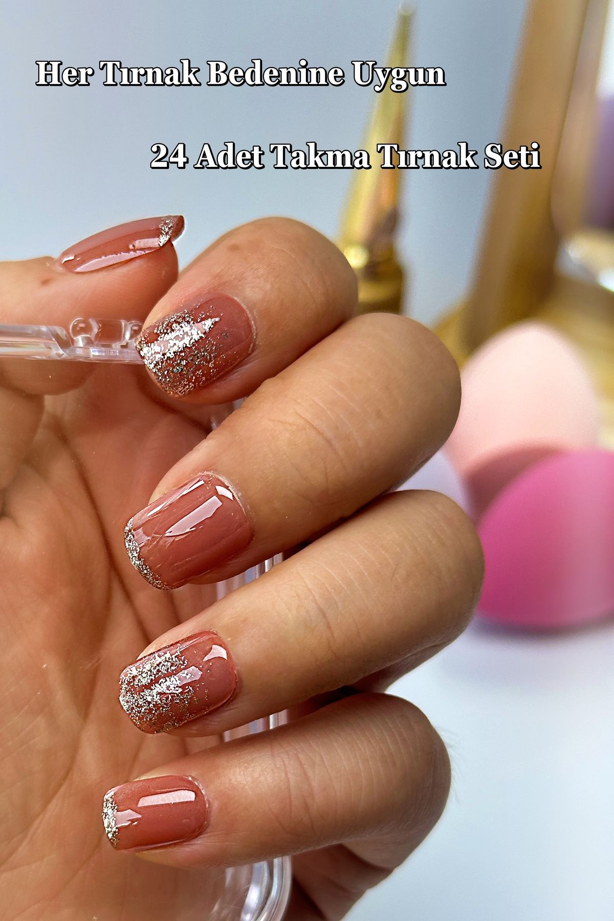 ست ناخن مصنوعی 24 تکه بلانت ست ناخن تقلبی کوتاه ست چسب ناخن فرنچ گلیتر R363 Easy Beauty