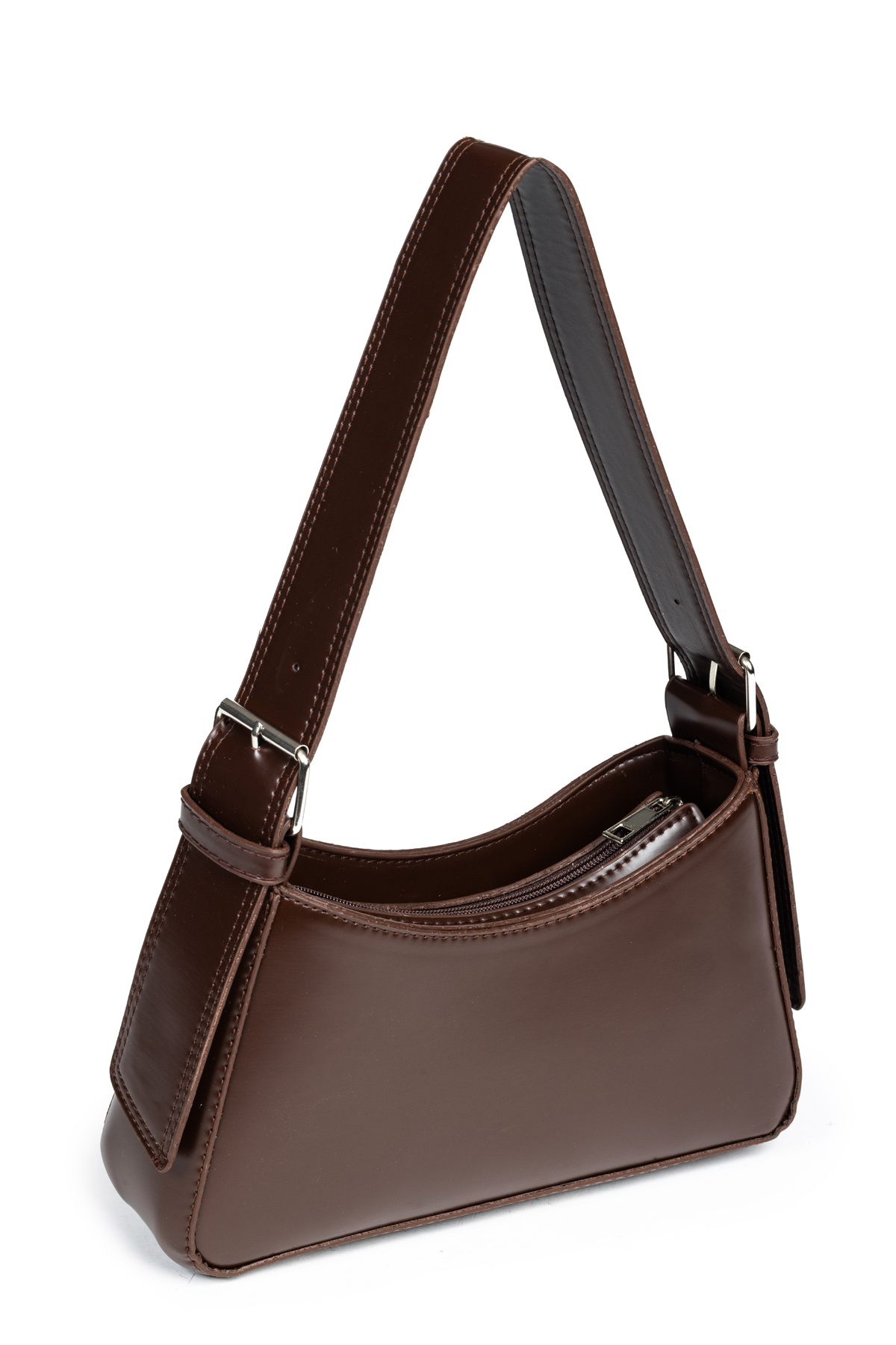 macharelbasic-Women's Lined Bitter Brown Baguette Bag with Eyelet Strap Detail 4