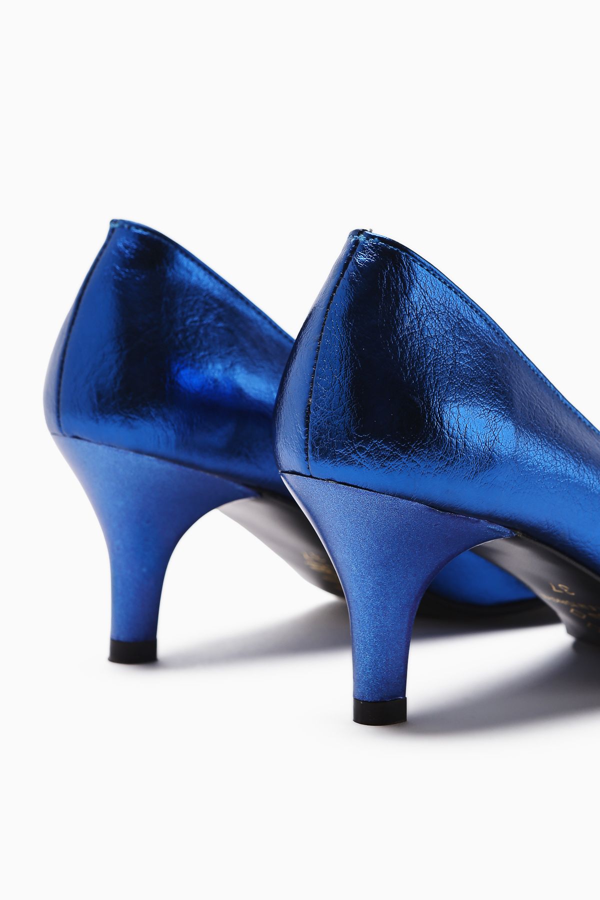 Limoya-Anni Navy Blue Shiny Wrinkled Patent Leather Pyramidal Studded Heeled Women's Shoes 6