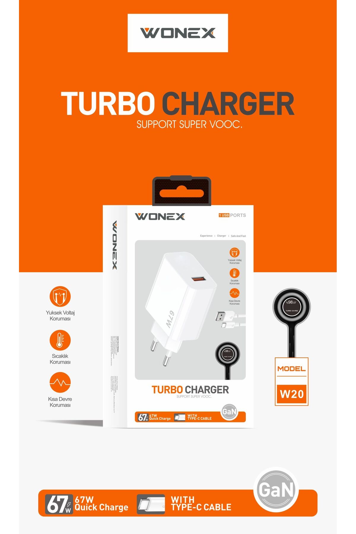 WONEX Xiaomi Şarj Aleti WONEX PD 67W Süper Hızlı Şarj Seti | USB