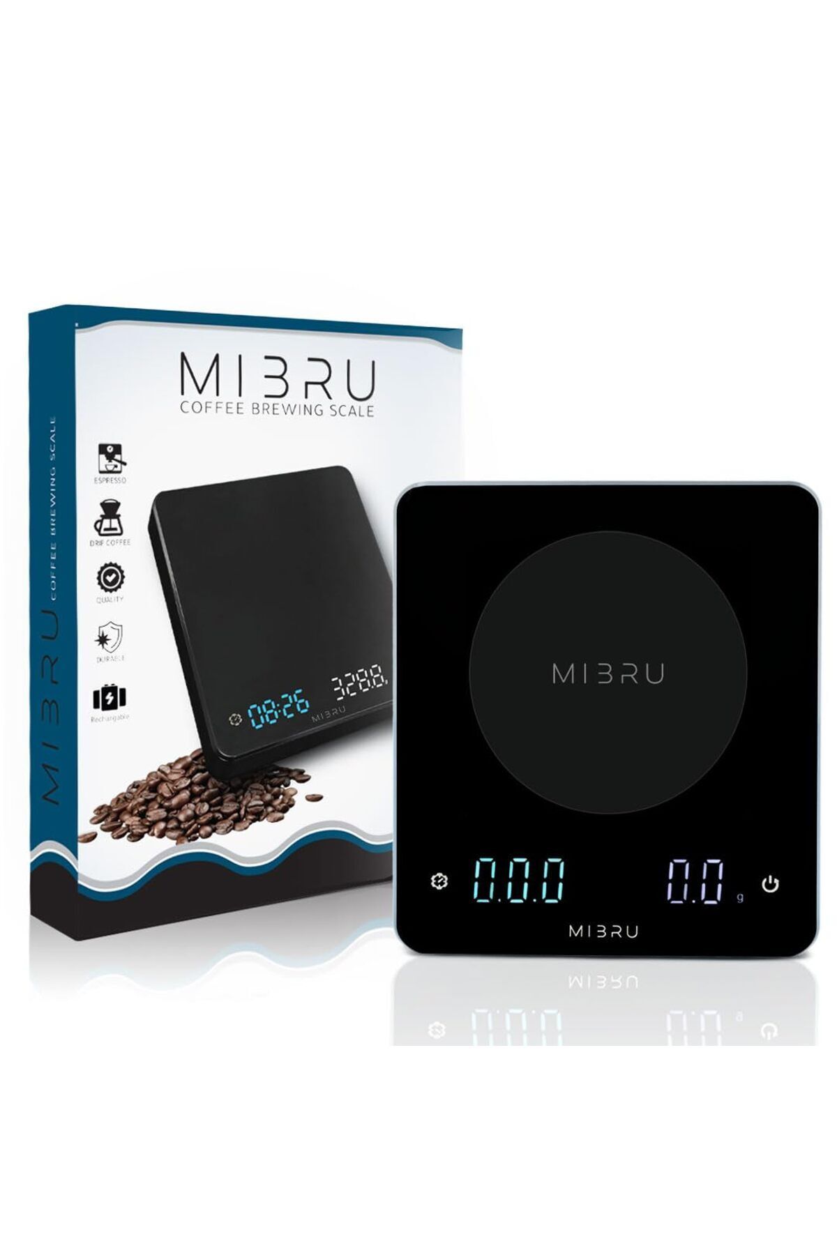 MIBRU-ميزان قهوة رقمي مع مؤقت مربع أسود 3