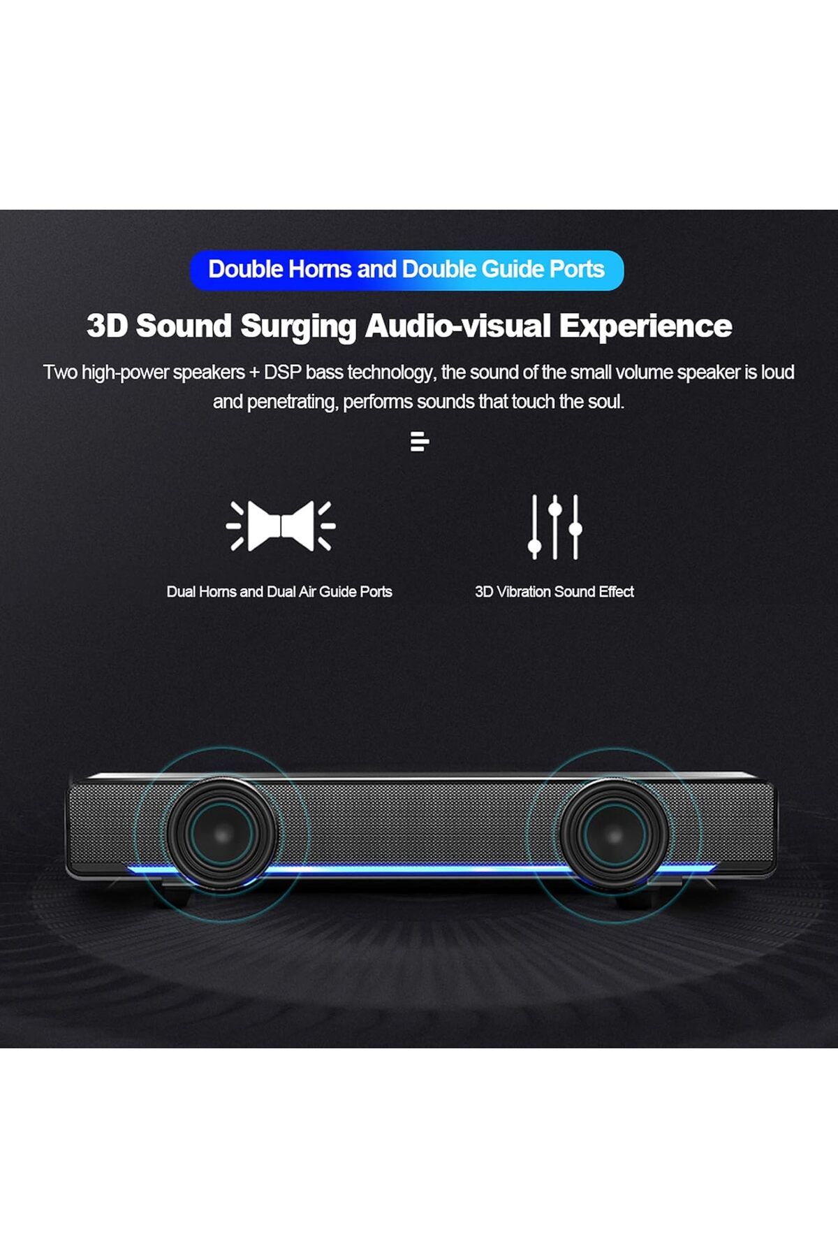 COOYA-Computer Speaker,USB Wired Bar Stereo Player 3.5mm Audio Input for PC Laptop Smartphone Tablet 2