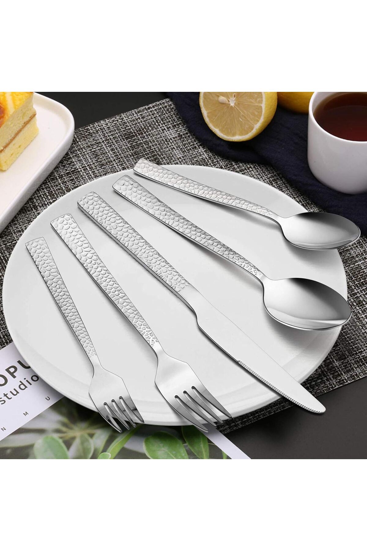 COOYA-40 Pcs Flatware Set, Including Dinner Knives/Forks/Spoons, Modern Design & Mirror Polished, Silver 5