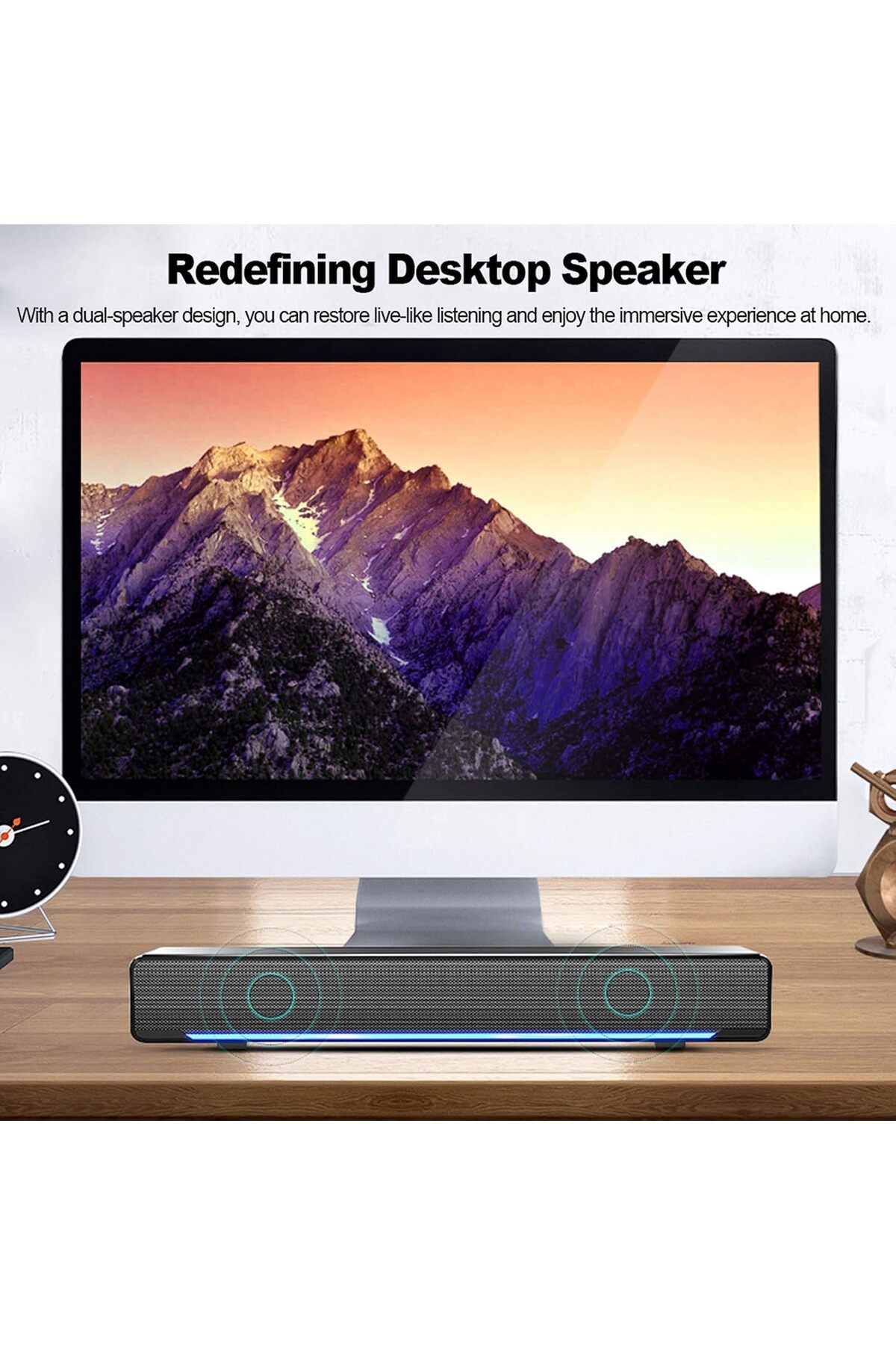 COOYA-Computer Speaker,USB Wired Bar Stereo Player 3.5mm Audio Input for PC Laptop Smartphone Tablet 7