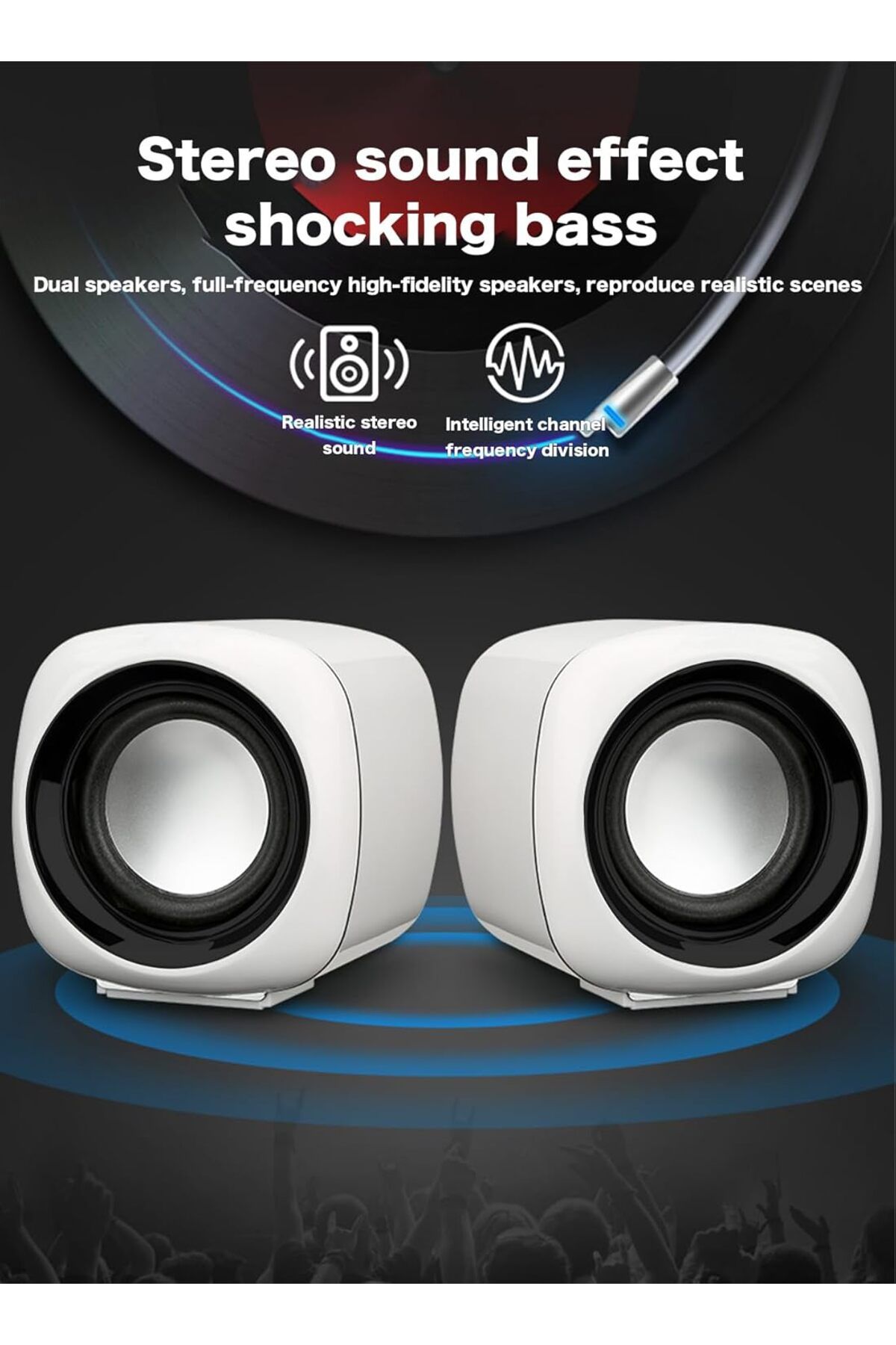 COOYA-White Computer Speakers, 6W PC Powered, USB Speaker Monitor Speakers, for Desktop Computer 5