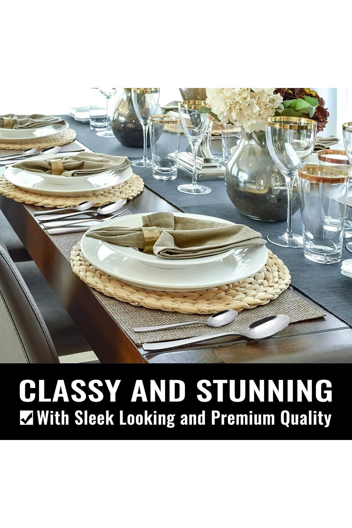 COOYA-Stainless Steel Flatware Set, 24 Pcs, Mirror Polished Cutlery Set, Home Kitchen Eating Tableware Set 8