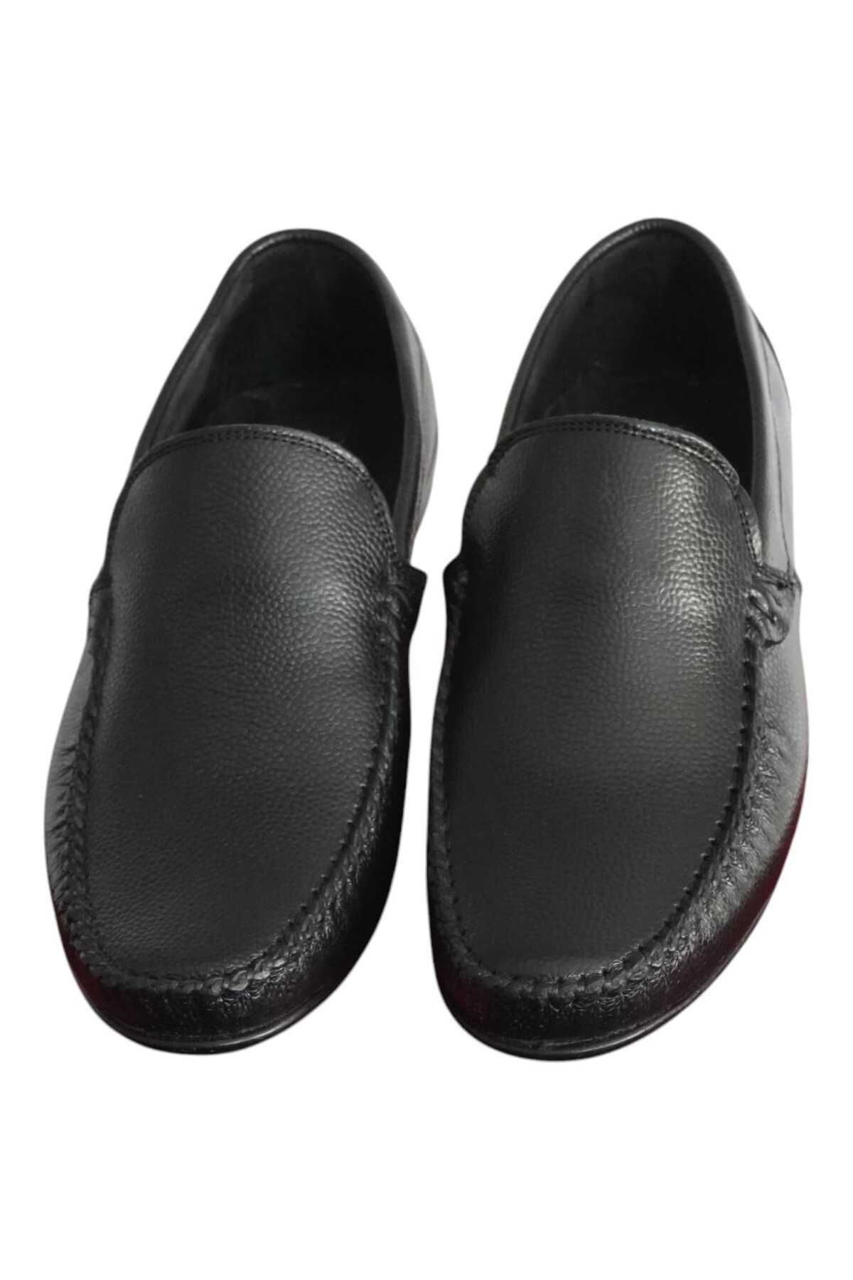 HON'S-Δερμάτινα Loafer Μαύρα Ανδρικά Παπούτσια με Τακούνι Μαξιλαράκι Λαστιχένια Σόλα χωρίς κορδόνια MLK01S 2