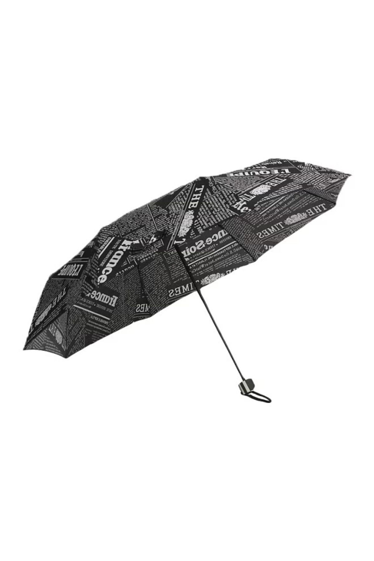 fulina-Newspaper Pattern Three-Folding Umbrella,Fully Automatic Retro Umbrellas for Women Men Kids,Black 1