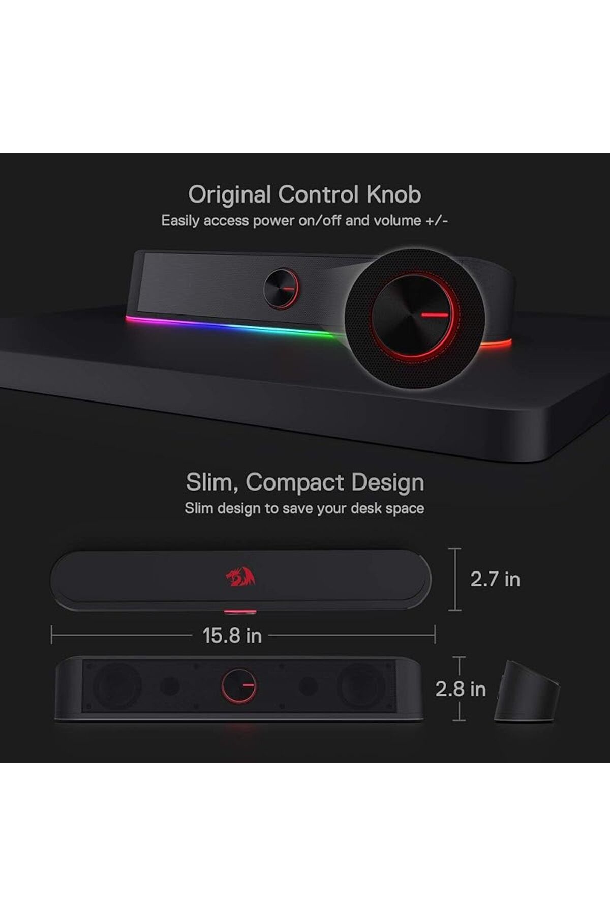COOYA-Computer speaker,Desktop Soundbar with Dynamic Lighting Bar Audio-Light Sync, Touch-Control Backlit 7