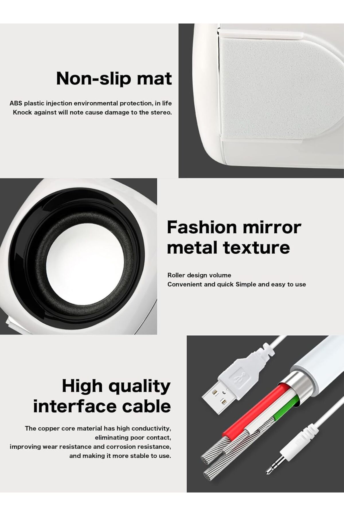 COOYA-White Computer Speakers, 6W PC Powered, USB Speaker Monitor Speakers, for Desktop Computer 4