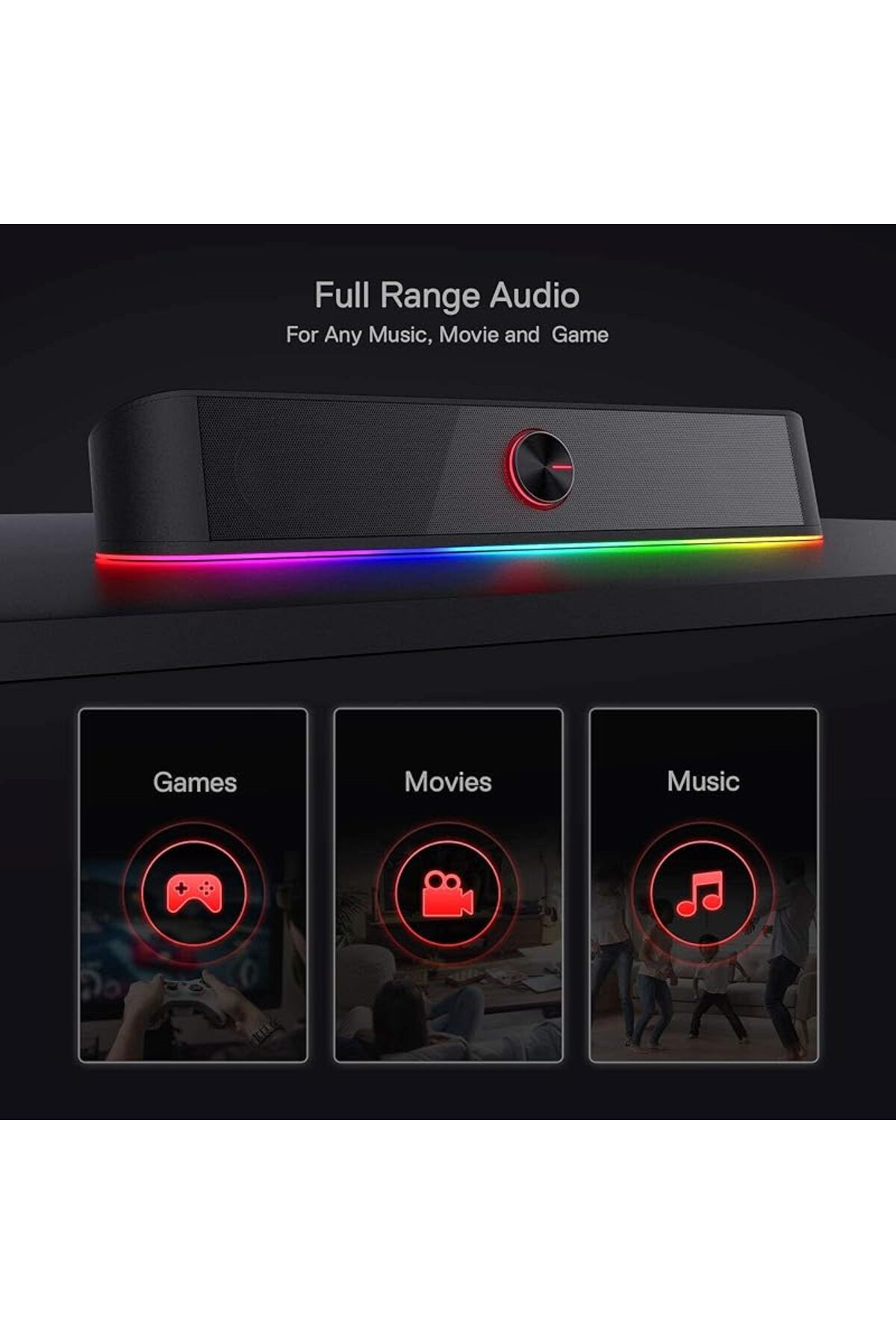 COOYA-Computer speaker,Desktop Soundbar with Dynamic Lighting Bar Audio-Light Sync, Touch-Control Backlit 3